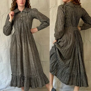 Antique Primitive 1880s 1890s Gray Floral Calico Dress Chore Dress Work Wear S/M - Picture 1 of 21