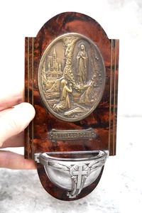 Antigua fuente de agua bendita de montaje en pared, Nuestra Señora de Lourdes y Bernardita (CU707) - Imagen 1 de 11