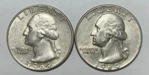 1964 and 1964-D 25C Washington Quarters 90% Silver - Picture 1 of 4
