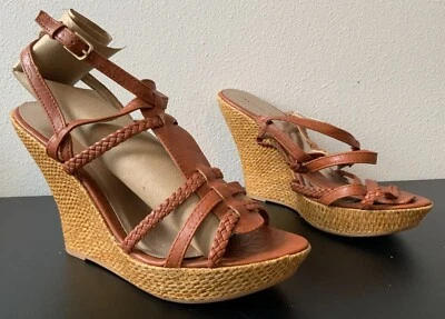 Charlotte Russe Faux Leather Strap Wicker Wedge Sandals Size 9 - Image 1 of 4