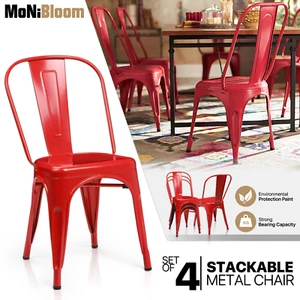 4 Pcs Stackable Metal Kitchen Dining Chair Outdoor Commercial Weatherproof Seat - Picture 1 of 52