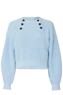 Suéter Acanalado Rebecca Minkoff Natalie Azul Claro Detalle de Botones Para Mujer Recortado L Foto 1 de 4