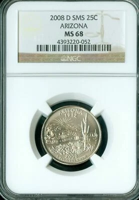 2008 D ARIZONA QUARTER NGC MS68 SMS 2ND FINEST REGISTRY MAC SPOTLESS * - Image 1 of 2