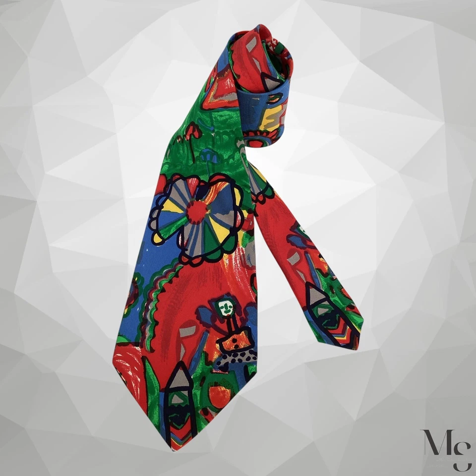 CHRISTIAN LACROIX Multicolor Art Print Silk Tie Made In Italy W: 3.9" EX COND - Image 1 of 4