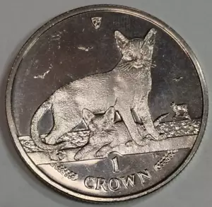 2010 Isle of Man Abyssinian Cat & Kitten 1 Crown Copper/Nickel - Picture 1 of 6
