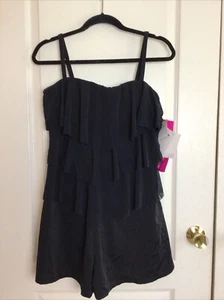 Fit 4 U Black Ruffled One Piece Romper Tummy Hip Concealer Swimsuit 14 - Picture 1 of 7