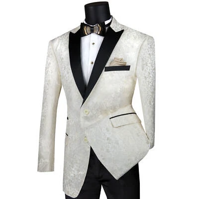 VINCI Men's Ivory Paisley 2-Button Regular Fit Tuxedo Jacket - NEW - Image 1 of 3