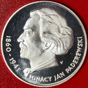 1975 POLAND 100 ZLOTYCH SILVER PROOF IGNACY PADEREWSKI POLISH COMPOSER 32mm - Picture 1 of 6