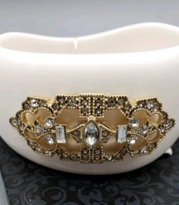 Weißes Lucite Acryl Armreif Armband mit Goldplättchen & Kristallmotiv Akzenten Neu - Bild 1 von 5
