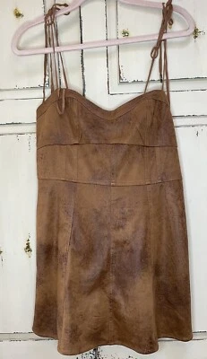 Free People Leather Dress Size 8 Brown Vegan Party Club Spaghetti Strap Mini U - Image 1 of 4