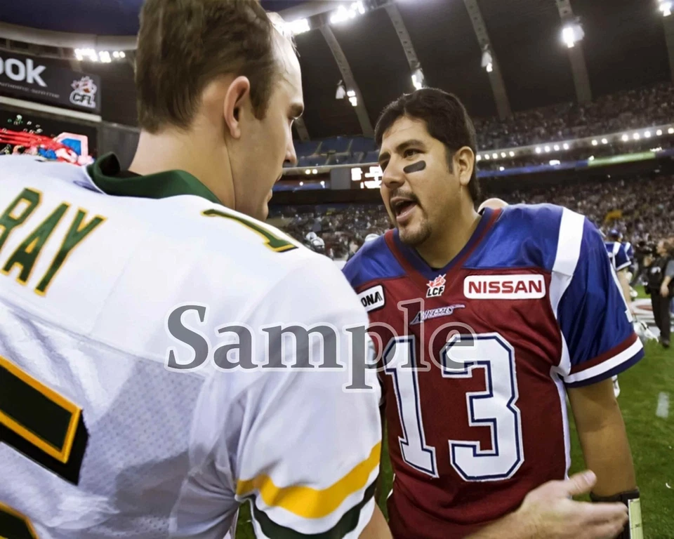 Foto colorida 8 X 10 CFL 2008 Edmonton QB Ricky Ray Montreal QB Anthony Calvillo - Imagem 1 de 1
