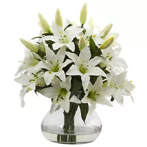 Gran arreglo de lirio blanco con jarrón curvo decoración floral - Imagen 1 de 1