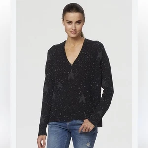 Maglione maglia 360 cashmere Leilani stampa stella oversize scollo a V nero grigio XS - Foto 1 di 9