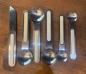 ICM Italy Sergio Asti 1970s Stainless Flatware White 6 Pc Lot Postmodern Rare - Picture 1 of 6