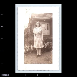 Old Vintage Photo LEGGY WOMAN STANDING IN YARD - Picture 1 of 2