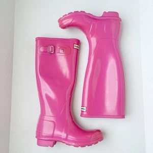 Hunter Original Alto Brillo Rosa Brillante Impermeable Exterior Botas de Lluvia Talla 5 - Imagen 1 de 6