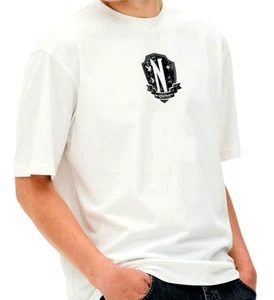 WEDNESDAY Nevermore (See Back) T-Shirt XSto2XL Wh Short Sleeve Primark Licenced - Picture 1 of 3