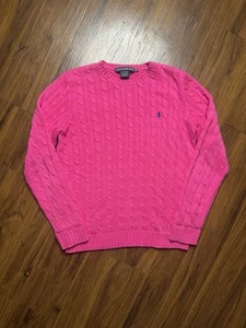 Ralph Lauren Sport Sweater Womens XL Pink Cable Knit Logo Preppy - Picture 1 of 5