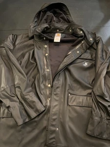 Men's Carhartt Work Black Rain Jacket With Hood Size Mens 2XL Black Label - Picture 1 of 8
