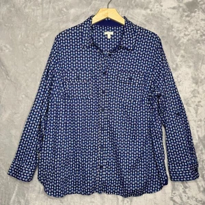 Talbots Top Damen 2X Blau Lila Print Baumwolle Langarm Knopfleiste Preppy - Bild 1 von 11