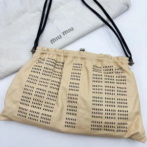 Raro Bolso de Hombro Cartera con Cierre de Archivo Miu Miu Cuero Beige Usado 10217 - Imagen 1 de 8