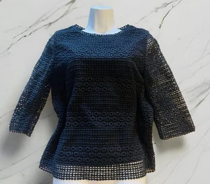 Talbots Woman black Crochet knit top shirt SZ Petite S double layer blouse - Picture 1 of 9