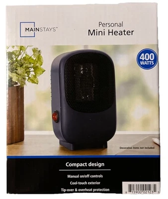 MAINSTAYS Personal Mini Electric Ceramic Heater 400W Indoor Compact Dorm Office - Image 1 of 2