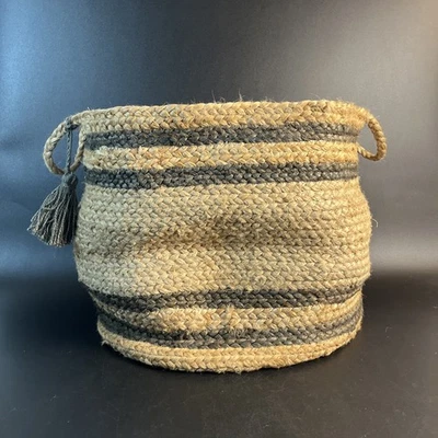 Woven Storage Basket Natural Rope Handles Blankets Toy Clothes Jute 16" Boho - Image 1 of 4