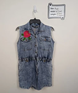 Pinot Noir Vintage Acid Wash Embroidered Denim Romper Medium - Bild 1 von 7