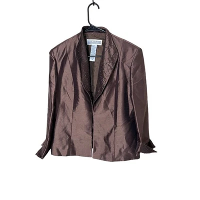 Vintage Jessica Howard Women's Brown Beaded Collar Blazer Jacket Size 12 - Image 1 of 4