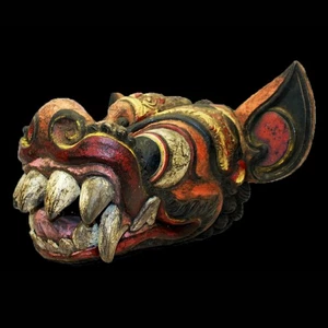 Mask Barong Lion Singh Wood Decor Wall Hand Carved Painted Hanging Balinese Asia - Picture 1 of 1