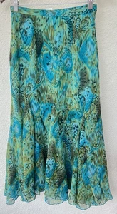 Coldwater Creek Aqua Blau Animal Print Chiffon Rock XS Boho Coastal Ethereal - Bild 1 von 5