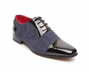 Rossellini Harry Men'S Shoes Black Faux Shiny Leather Blue Pointed Casual Shoe - Imagen 1 de 5