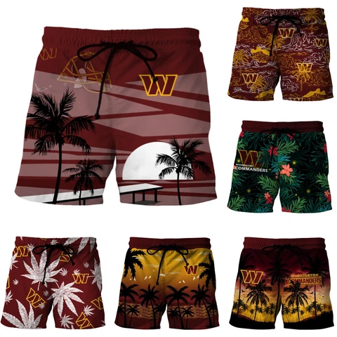 Washington Commanders Hawaiian Beach Shorts Drawstring Football Surf Swim Trunks Cover