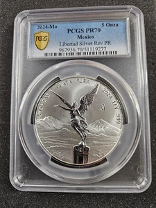๐ 2024 Mexico Libertad 5 oz .999 Silver Reverse Proof Mexican Coin PCGS PR70 - Picture 1 of 2