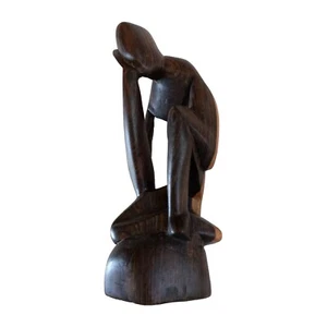 Thinking Man Wooden Figurative Sculpture 6" Tall Handcarved Vintage 1960's - Picture 1 of 4