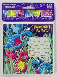 PARTY ART Kinder Magische Drachen Motto 8er Pack Partyeinladungen - Bild 1 von 2