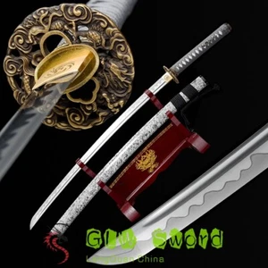 Handmade Japan Full Tang Katana Clay Tempered T10 Steel Real Samurai Sword Sharp - Picture 1 of 12