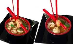2 OCTOPUS + SCALLOPS NOODLE BOWL Chinese Ramen Christmas Ornament Asian Seafood - Picture 1 of 10