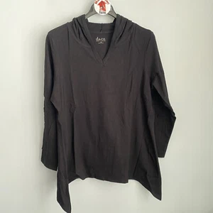 NEW Denim & Co. Black Hooded Perfect Jersey V-Neck Tunic Top Size 1X Long Sleeve - Picture 1 of 9