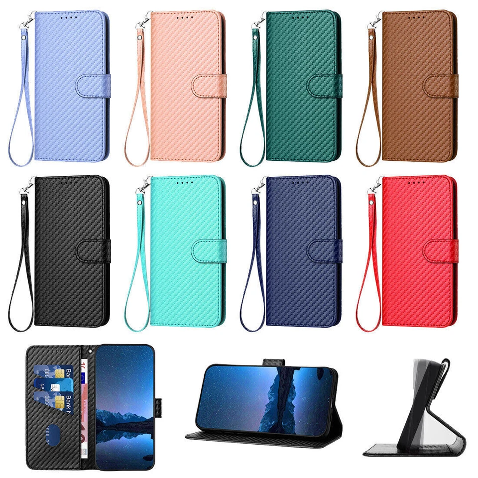 Fiber Carbon Pattern Wallet Phone Case For Oneplus 9 11 13 Pro Nord 4 N10 N200 - Image 1 of 4