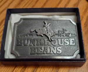 BUNKHOUSE BEANS SOLID PEWTER BELT BUCKLE 1970s VINTAGE, 3" X 2", 6 OZ. - Picture 1 of 4
