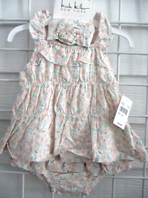 NEW Nicole Miller Set Baby Girl Floral 3 Pc Outfit Dress Bloomers Headband 12Mth - Image 1 of 4