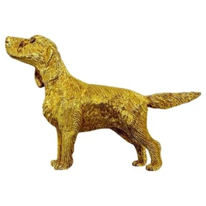 Incredibly Lifelike Vintage 18k Yellow Gold Setter Dog Brooch with Ruby Eyes - Picture 1 of 8
