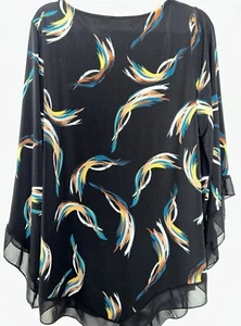 Blusa túnica Alfani dobladillo en V talla 2X negra con manga multicolor 3/4v. - Imagen 1 de 7
