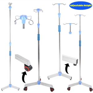 IV Pole Stand Adjustable 2/4 Hooks & Wheels IV Bag Stand for Hospital Home Care - Picture 1 of 24