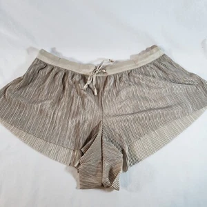 Victoria Secret Crinkle Pleat Sleep Shorts Large Champagne Gold Ribbed Metallic - Picture 1 of 4