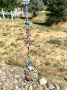 12” Swarovski Crystal Bead Suncatcher Hanging Window Sun Catcher Pink/Blue Prism - Bild 1 von 7