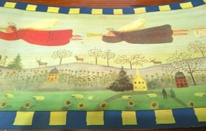 WALLPAPER BORDER Angels Country Angel Navy Blue trim Folk Art Primitive EH00064 - Picture 1 of 2
