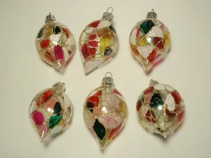 6er Set Vintage Träne Tropfen Buntglas Muster Glitzer Weihnachtsschmuck - Bild 1 von 6